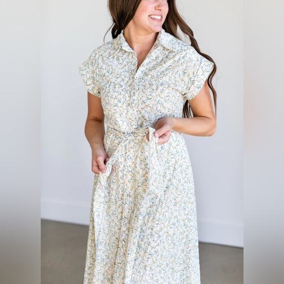 En Saison Carolina Midi Dress NWT medium teal/multi color eyelet button front - Picture 2 of 11